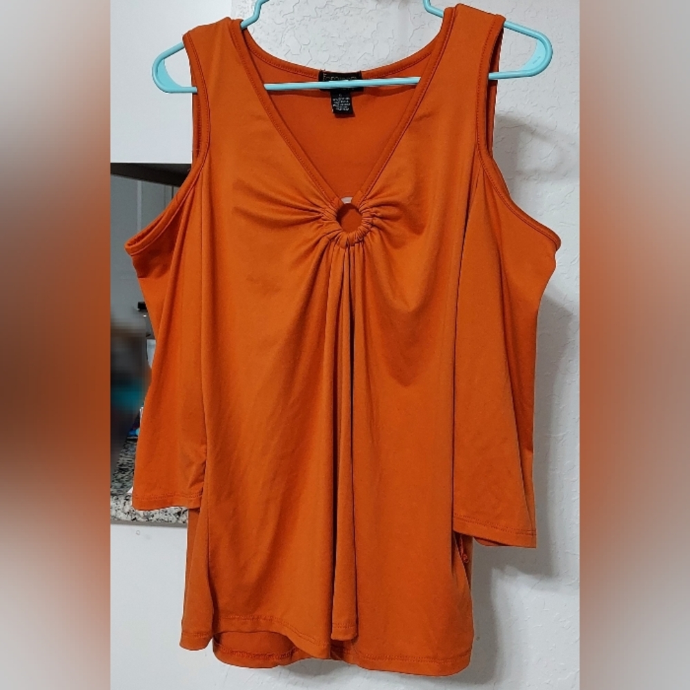 Orange Cut Out 3/4 Sleeve Top with Relaxed Fit